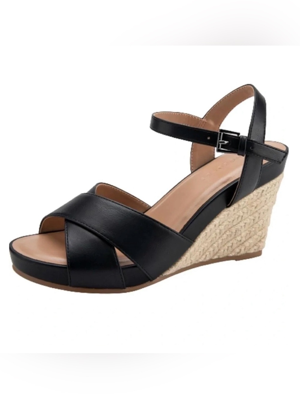 AEROSOLES Black Crisscross Espadrille Wedge Sandals